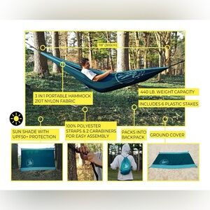 Body Glove Two Person Portable Hammock, Ground Cover, Shade Structure, NEW